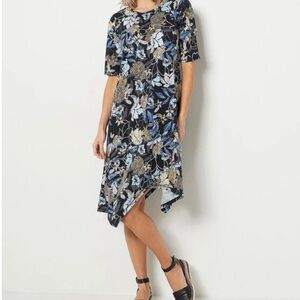 LOGO by‎ Lori Goldstein Regular Printed Overlapped Hem Dress BLACK, 5XP